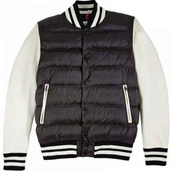 Men's Varsity Moncler Puffer Black Bomber Jacket Men's Varsity Moncler Puffer Black Bomber Jacket