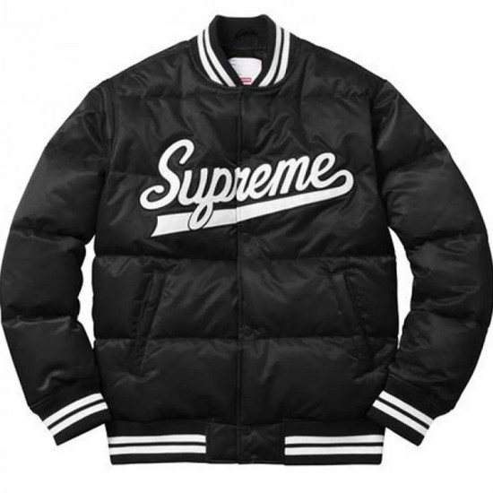 Men's Varsity Puffy Black Satin Jacket Men's Varsity Puffy Black Satin Jacket