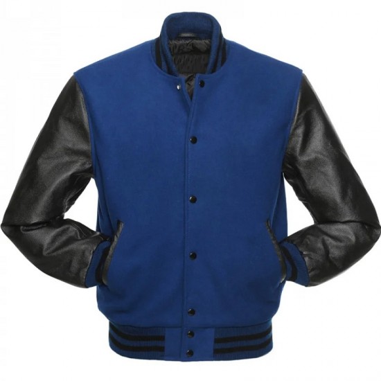 Men's Wool Blue and Black Leather Jacket Men's Wool Blue and Black Leather Jacket