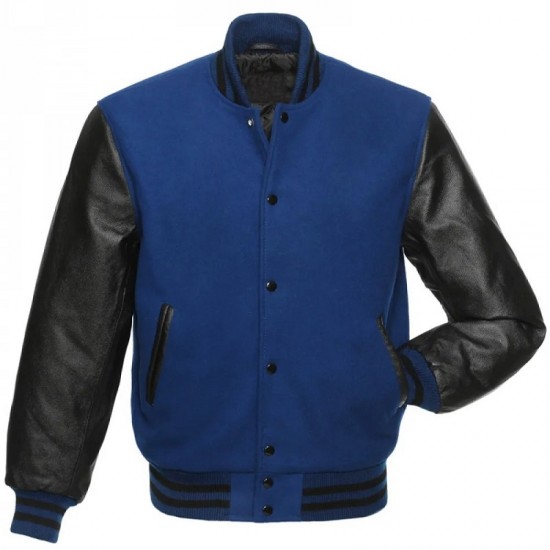 Men's Wool Blue and Black Leather Jacket Men's Wool Blue and Black Leather Jacket