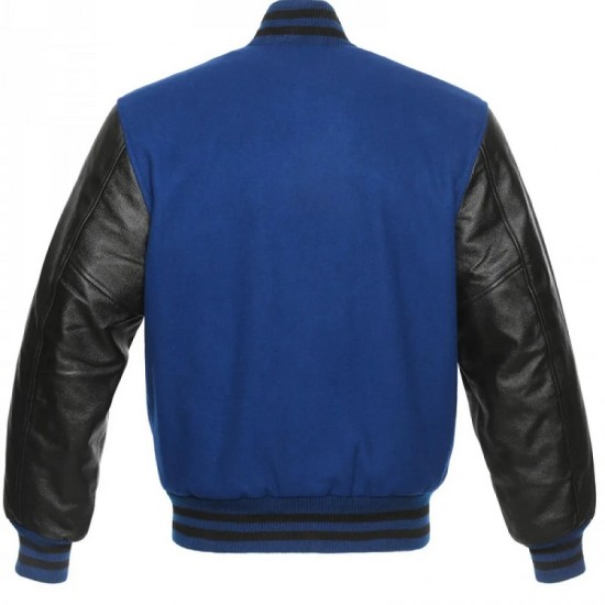 Men's Wool Blue and Black Leather Jacket Men's Wool Blue and Black Leather Jacket