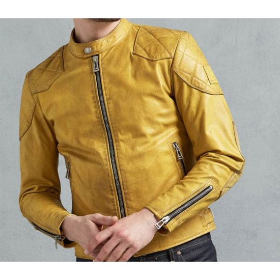 Men's Yellow Cafe Racer Leather Jacket Men's Yellow Cafe Racer Leather Jacket