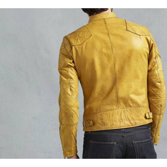 Men's Yellow Cafe Racer Leather Jacket Men's Yellow Cafe Racer Leather Jacket
