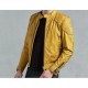 Men's Yellow Cafe Racer Leather Jacket Men's Yellow Cafe Racer Leather Jacket