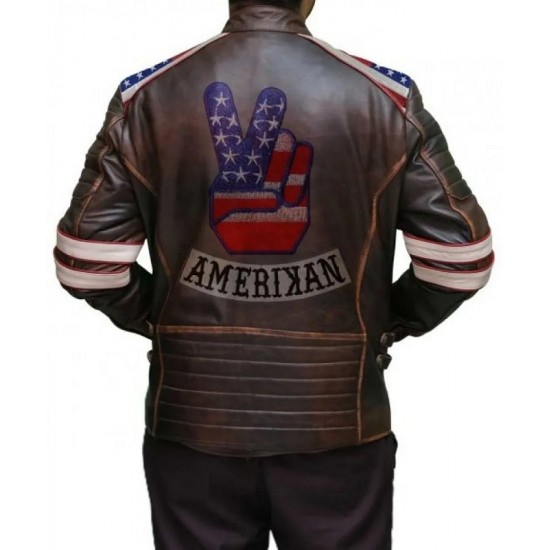 Mens American Flag Brown Leather Jacket Mens American Flag Brown Leather Jacket