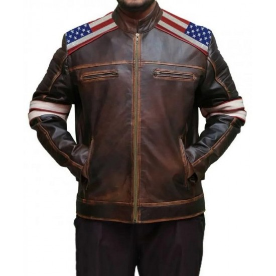 Mens American Flag Brown Leather Jacket Mens American Flag Brown Leather Jacket