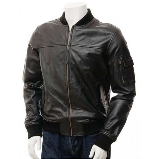 Mens Black And Dark Brown Classic Elegant Real Leather Bomber Jacket Mens Black And Dark Brown Classic Elegant Real Leather Bomber Jacket