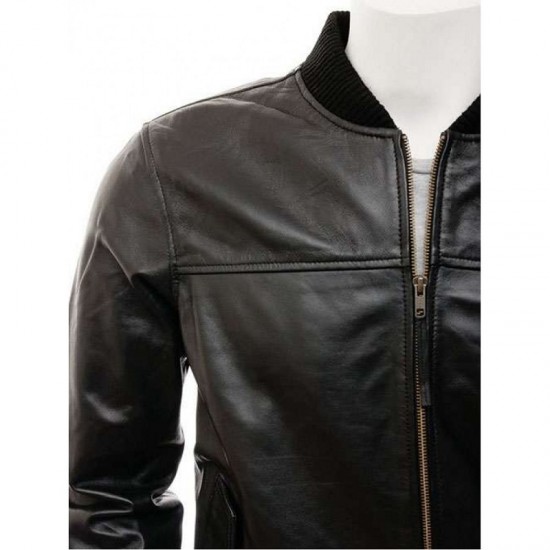 Mens Black And Dark Brown Classic Elegant Real Leather Bomber Jacket Mens Black And Dark Brown Classic Elegant Real Leather Bomber Jacket