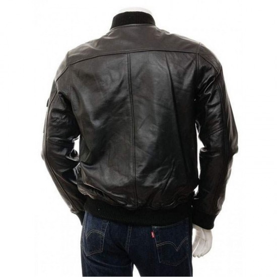 Mens Black And Dark Brown Classic Elegant Real Leather Bomber Jacket Mens Black And Dark Brown Classic Elegant Real Leather Bomber Jacket