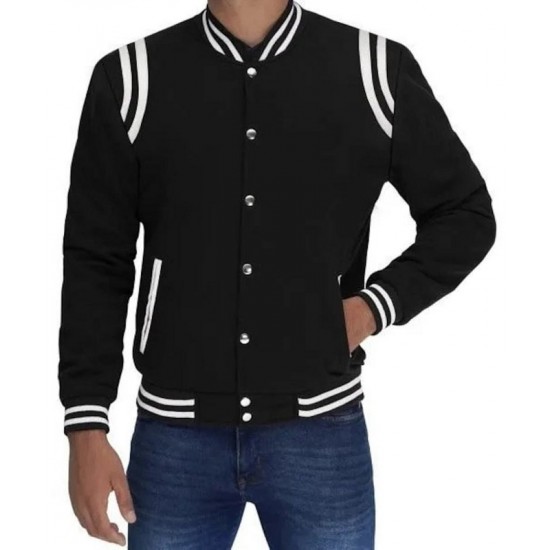 Mens Black Bomber White Stripes Jacket Mens Black Bomber White Stripes Jacket