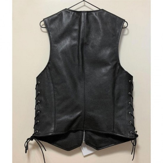 Mens Black Cowhide Skeleton Biker Vest Mens Black Cowhide Skeleton Biker Vest