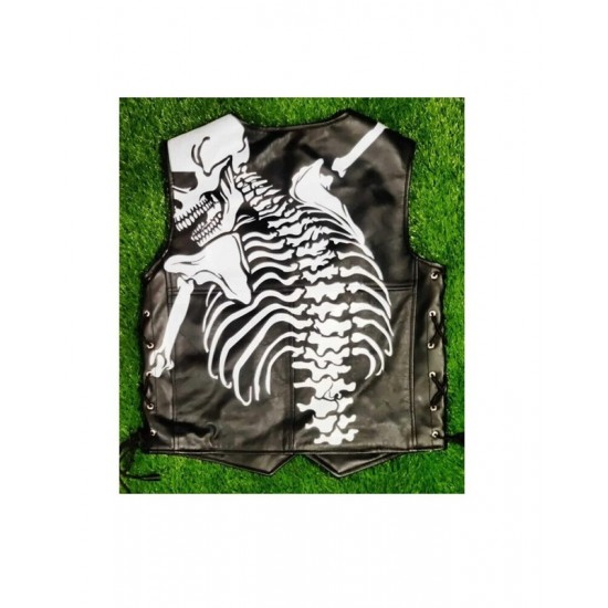 Mens Black Cowhide Skeleton Leather Biker Vest Mens Black Cowhide Skeleton Leather Biker Vest