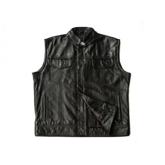 Mens Black Genuine Leather Biker Moto Vest Mens Black Genuine Leather Biker Moto Vest