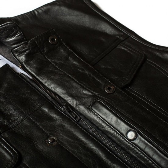Mens Black Genuine Leather Biker Moto Vest Mens Black Genuine Leather Biker Moto Vest