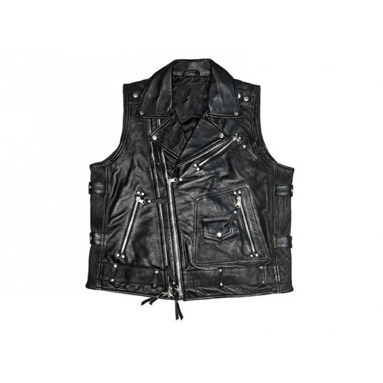 Mens Black Moto Biker Genuine Leather Vest Mens Black Moto Biker Genuine Leather Vest