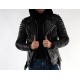 Mens Black Sheepskin Biker Hooded Leather Jacket