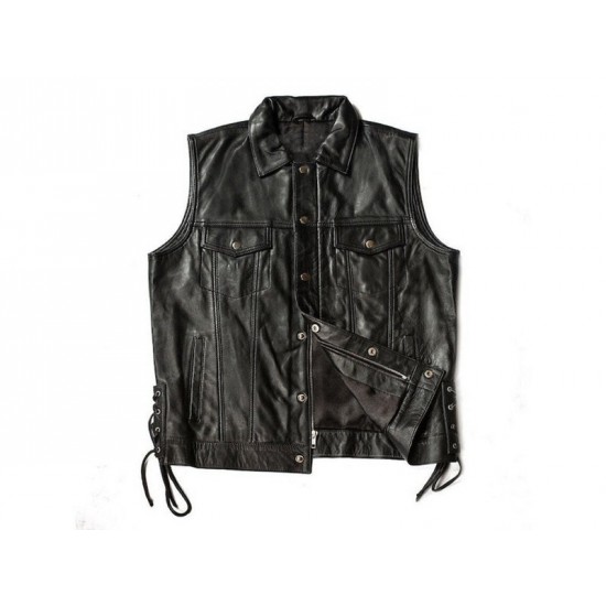 Mens Black Side Laces Motorcycle Leather Vest Mens Black Side Laces Motorcycle Leather Vest