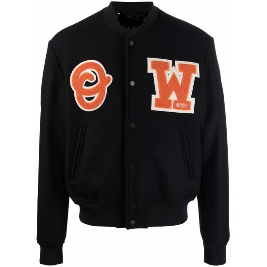 Mens Black W logo patch varsity jacket Mens Black W logo patch varsity jacket