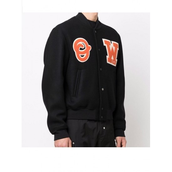 Mens Black W logo patch varsity jacket Mens Black W logo patch varsity jacket