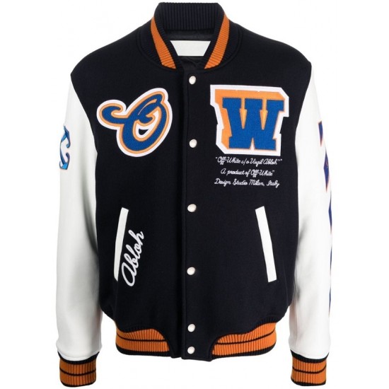 Mens Black With White W logo patch varsity jacket Mens Black With White W logo patch varsity jacket
