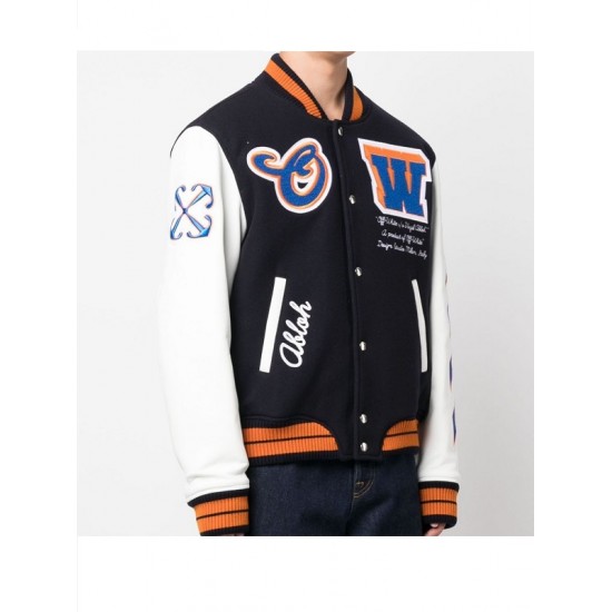 Mens Black With White W logo patch varsity jacket Mens Black With White W logo patch varsity jacket