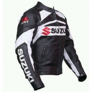 Mens Black and White Suzuki Motorycle Jacket