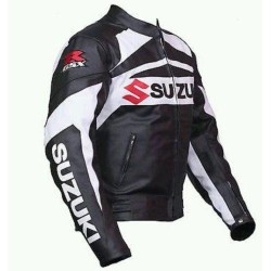 Mens Black and White Suzuki Motorycle Jacket