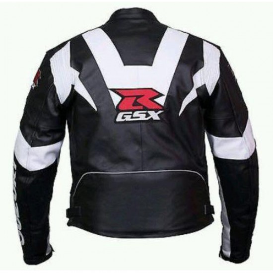 Mens Black and White Suzuki Motorycle Jacket Mens Black and White Suzuki Motorycle Jacket