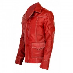 Mens Brad Pitt Fight Club Tyler Durden Coat Red Biker Leather Jacket