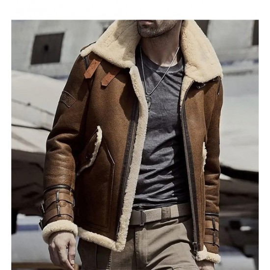 Mens Brown B3 B6 Sheepskin Shearling Bomber Jacket Mens Brown B3 B6 Sheepskin Shearling Bomber Jacket