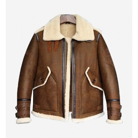 Mens Brown B3 B6 Sheepskin Shearling Bomber Jacket Mens Brown B3 B6 Sheepskin Shearling Bomber Jacket