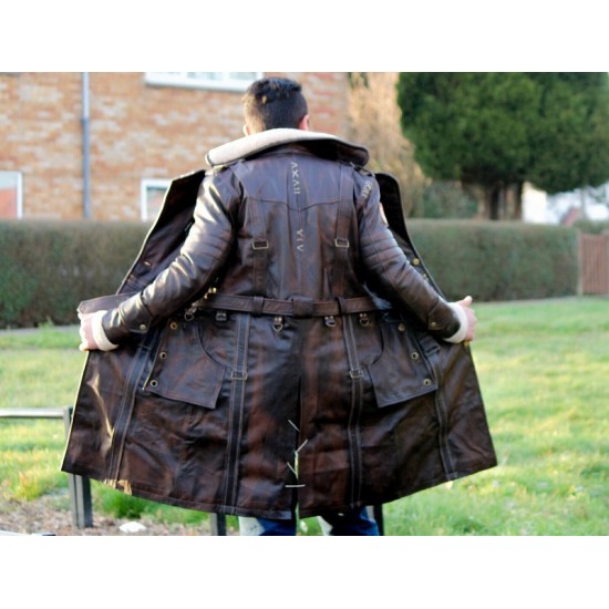 Mens Brown Shearling Distressed Brown Faux Fur Leather Long Winter Coat Mens Brown Shearling Distressed Brown Faux Fur Leather Long Winter Coat