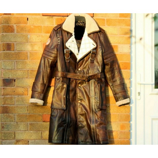 Mens Brown Shearling Distressed Brown Faux Fur Leather Long Winter Coat Mens Brown Shearling Distressed Brown Faux Fur Leather Long Winter Coat