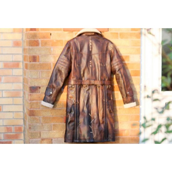 Mens Brown Shearling Distressed Brown Faux Fur Leather Long Winter Coat Mens Brown Shearling Distressed Brown Faux Fur Leather Long Winter Coat