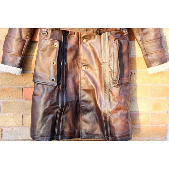 Mens Brown Shearling Distressed Brown Faux Fur Leather Long Winter Coat Mens Brown Shearling Distressed Brown Faux Fur Leather Long Winter Coat