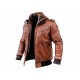 Mens Brown Winter Hooded Leather Bomber Jacket Mens Brown Winter Hooded Leather Bomber Jacket