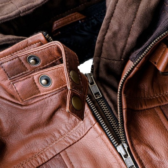 Mens Brown Winter Hooded Leather Bomber Jacket Mens Brown Winter Hooded Leather Bomber Jacket