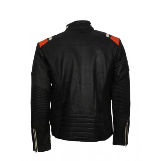 Mens Cafe Racer Striped Black Retro Biker Jacket Mens Cafe Racer Striped Black Retro Biker Jacket