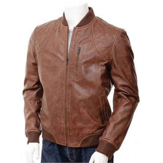 Mens Classic Quilted Panel Real Leather Bomber Jacket Mens Classic Quilted Panel Real Leather Bomber Jacket