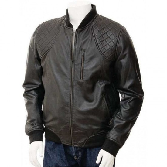 Mens Classic Quilted Panel Real Leather Bomber Jacket Mens Classic Quilted Panel Real Leather Bomber Jacket