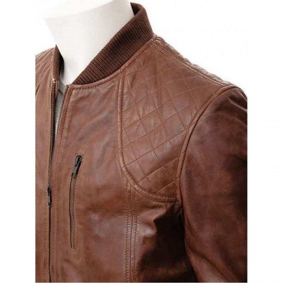 Mens Classic Quilted Panel Real Leather Bomber Jacket Mens Classic Quilted Panel Real Leather Bomber Jacket