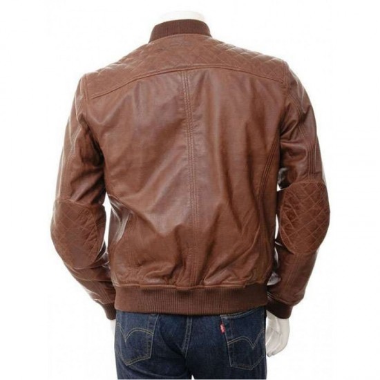 Mens Classic Quilted Panel Real Leather Bomber Jacket Mens Classic Quilted Panel Real Leather Bomber Jacket