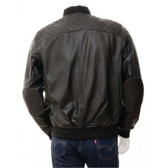 Mens Classic Quilted Panel Real Leather Bomber Jacket Mens Classic Quilted Panel Real Leather Bomber Jacket