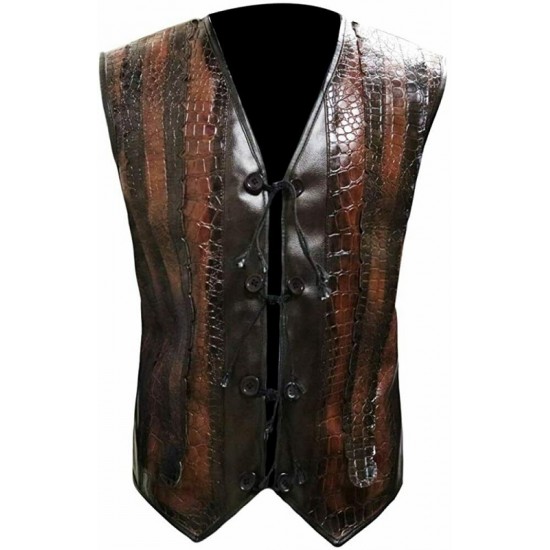 Mens Dundee Danny McBride Crocodile Brown Leather Vest Mens Dundee Danny McBride Crocodile Brown Leather Vest