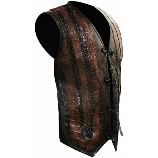 Mens Dundee Danny McBride Crocodile Brown Leather Vest Mens Dundee Danny McBride Crocodile Brown Leather Vest