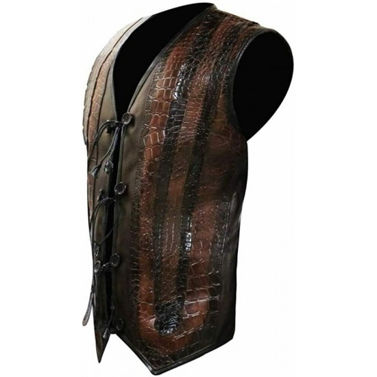 Mens Dundee Danny McBride Crocodile Brown Leather Vest Mens Dundee Danny McBride Crocodile Brown Leather Vest