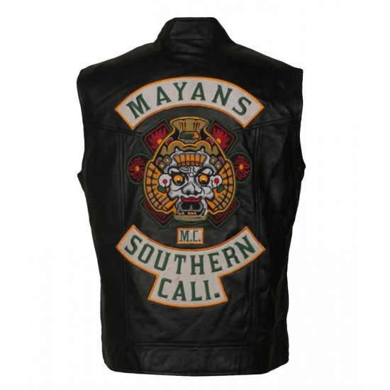 Mens Michael Irby MAYANS Biker Black Leather Vest Mens Michael Irby MAYANS Biker Black Leather Vest