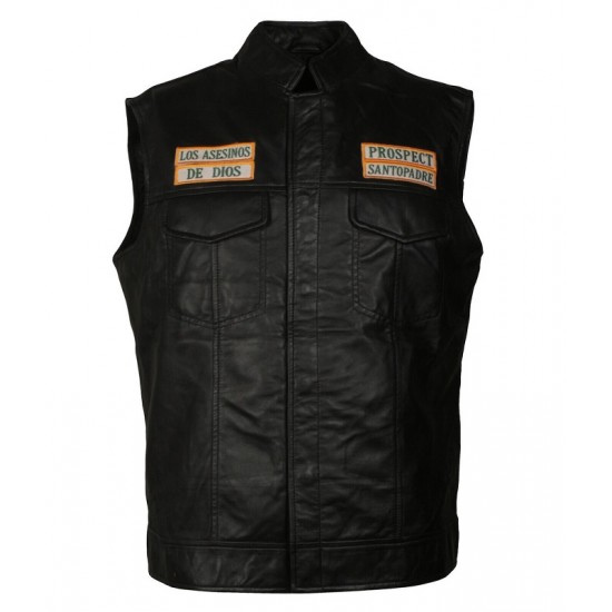 Mens Michael Irby MAYANS Biker Black Leather Vest Mens Michael Irby MAYANS Biker Black Leather Vest
