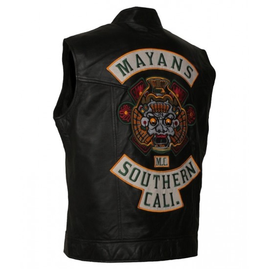 Mens Michael Irby MAYANS Biker Black Leather Vest Mens Michael Irby MAYANS Biker Black Leather Vest