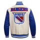 Mens NHL New York Rangers Off white Varsity Jacket Mens NHL New York Rangers Off white Varsity Jacket